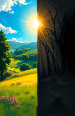 A digital painting illustrating Carl Jung's concept of shadow work, featuring a dramatic split image