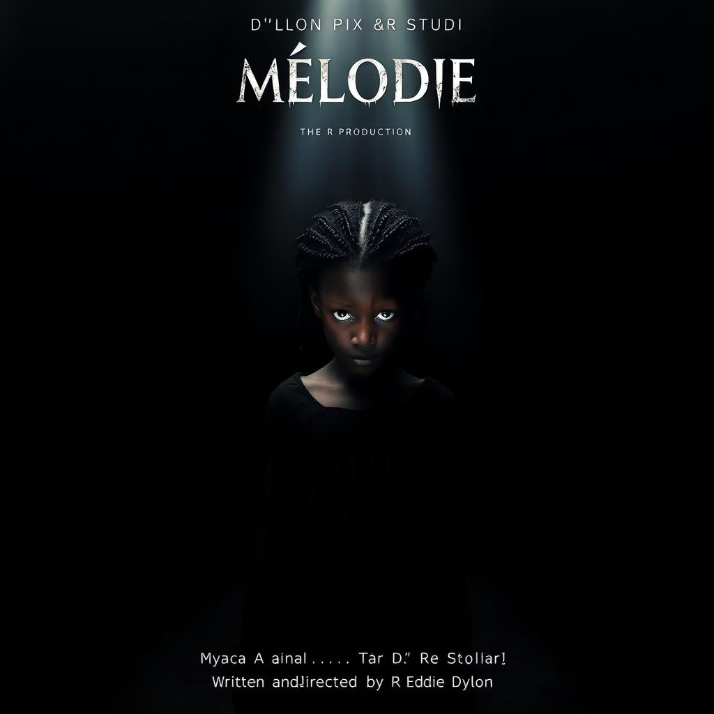 A striking horror movie poster featuring a 16-year-old Malagasy girl with nappy hair standing in the middle of a dark, deserted street, centered in the composition