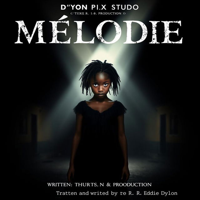 A striking horror movie poster featuring a 16-year-old Malagasy girl with nappy hair standing in the middle of a dark, deserted street, centered in the composition