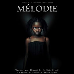 A striking horror movie poster featuring a 16-year-old Malagasy girl with nappy hair standing in the middle of a dark, deserted street, centered in the composition