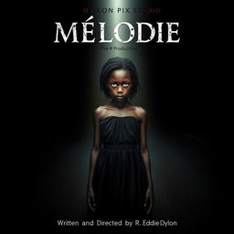 A chilling horror movie poster featuring an 18-year-old Malagasy girl with nappy hair standing in the center of a dark, deserted street