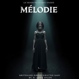 An eerie horror movie poster featuring an 18-year-old Malagasy girl with nappy hair standing in the center of a dark, deserted street