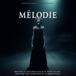 An eerie horror movie poster featuring an 18-year-old Malagasy girl with nappy hair standing in the center of a dark, deserted street