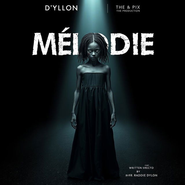 An eerie horror movie poster featuring an 18-year-old Malagasy girl with nappy hair standing in the center of a dark, deserted street