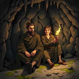 An illustration depicting two companions of a historical figure, full of intricate details