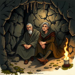 An illustration depicting two companions of a historical figure, full of intricate details