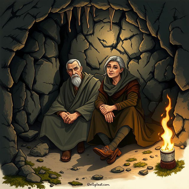 An illustration depicting two companions of a historical figure, full of intricate details