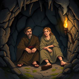 An illustration depicting two companions of a historical figure, full of intricate details