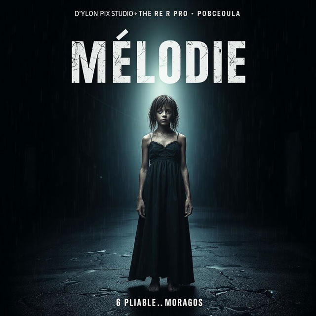 A haunting horror movie poster featuring an 18-year-old Malagasy girl with nappy hair standing in the center of a dark, rain-soaked street at night