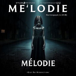 A haunting horror movie poster featuring an 18-year-old Malagasy girl with nappy hair standing in the center of a dark, rain-soaked street at night