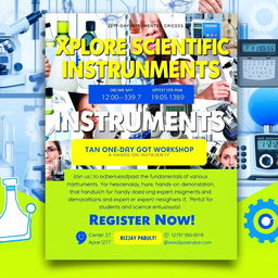 An eye-catching and informative flyer for a one-day workshop on scientific instruments