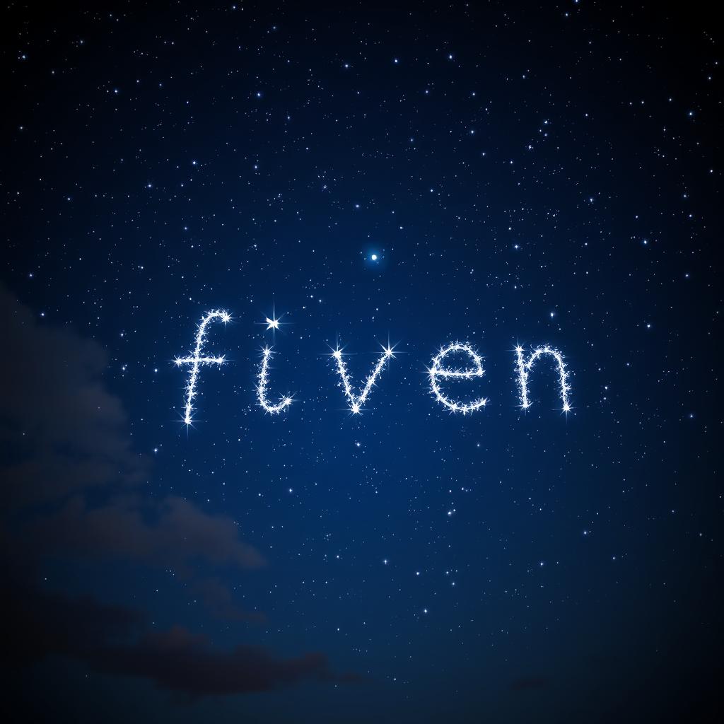 A night sky filled with twinkling stars that form the word 'fiven' prominently, with a deep blue background and subtle clouds drifting across the scene