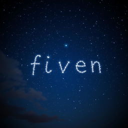 A night sky filled with twinkling stars that form the word 'fiven' prominently, with a deep blue background and subtle clouds drifting across the scene
