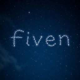 A night sky filled with twinkling stars that form the word 'fiven' prominently, with a deep blue background and subtle clouds drifting across the scene