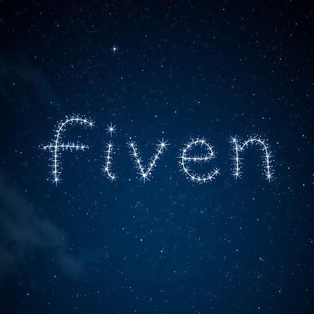 A night sky filled with twinkling stars that form the word 'fiven' prominently, with a deep blue background and subtle clouds drifting across the scene