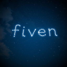 A night sky filled with twinkling stars that form the word 'fiven' prominently, with a deep blue background and subtle clouds drifting across the scene