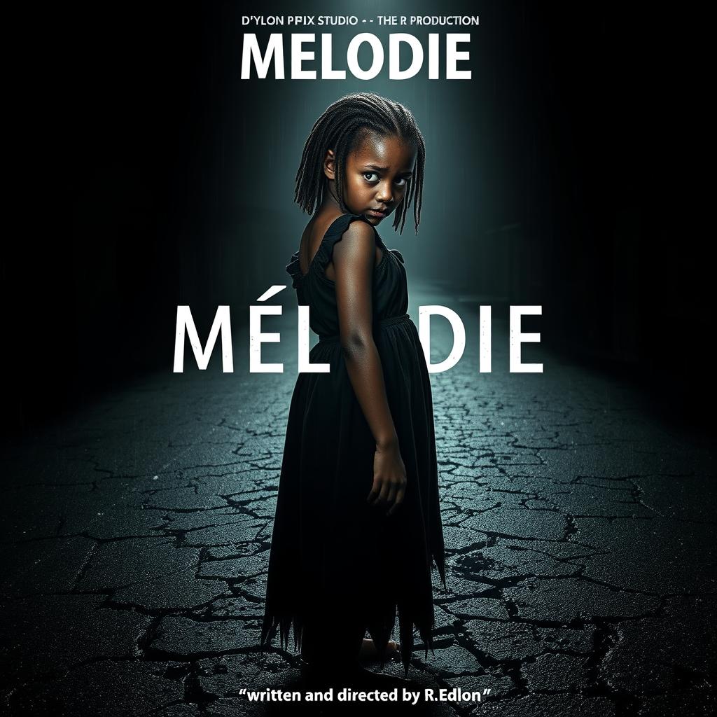 A horror movie poster featuring a young 18-year-old Malagasy girl with nappy hair standing in profile, staring intensely at the camera with a frightening expression