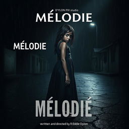 A horror movie poster featuring a young 18-year-old Malagasy girl with nappy hair standing in profile, staring intensely at the camera with a frightening expression