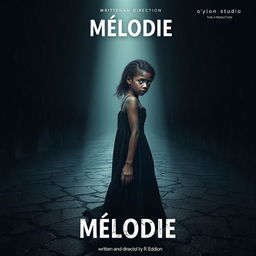 A horror movie poster featuring a young 18-year-old Malagasy girl with nappy hair standing in profile, staring intensely at the camera with a frightening expression
