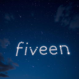 A stunning night sky filled with bright stars, where the stars are arranged creatively to form the word 'fiven'