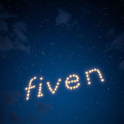 A stunning night sky filled with bright stars, where the stars are arranged creatively to form the word 'fiven'