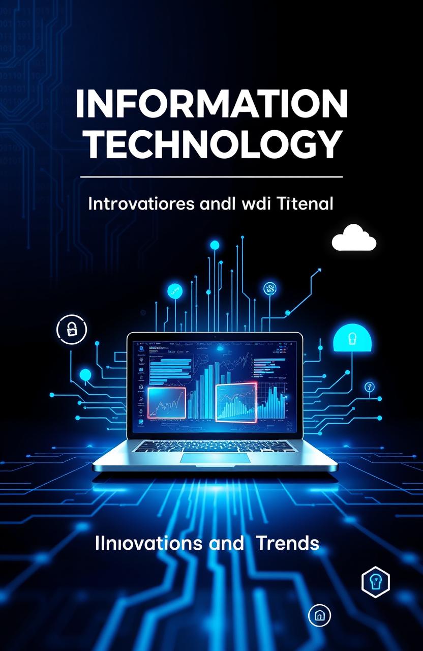 A visually striking cover page for an information technology report, featuring futuristic elements like circuit patterns and binary code