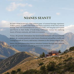 The mission statement of an Andean hotel focuses on providing guests with an authentic and immersive experience that celebrates the rich cultural heritage of the Andes
