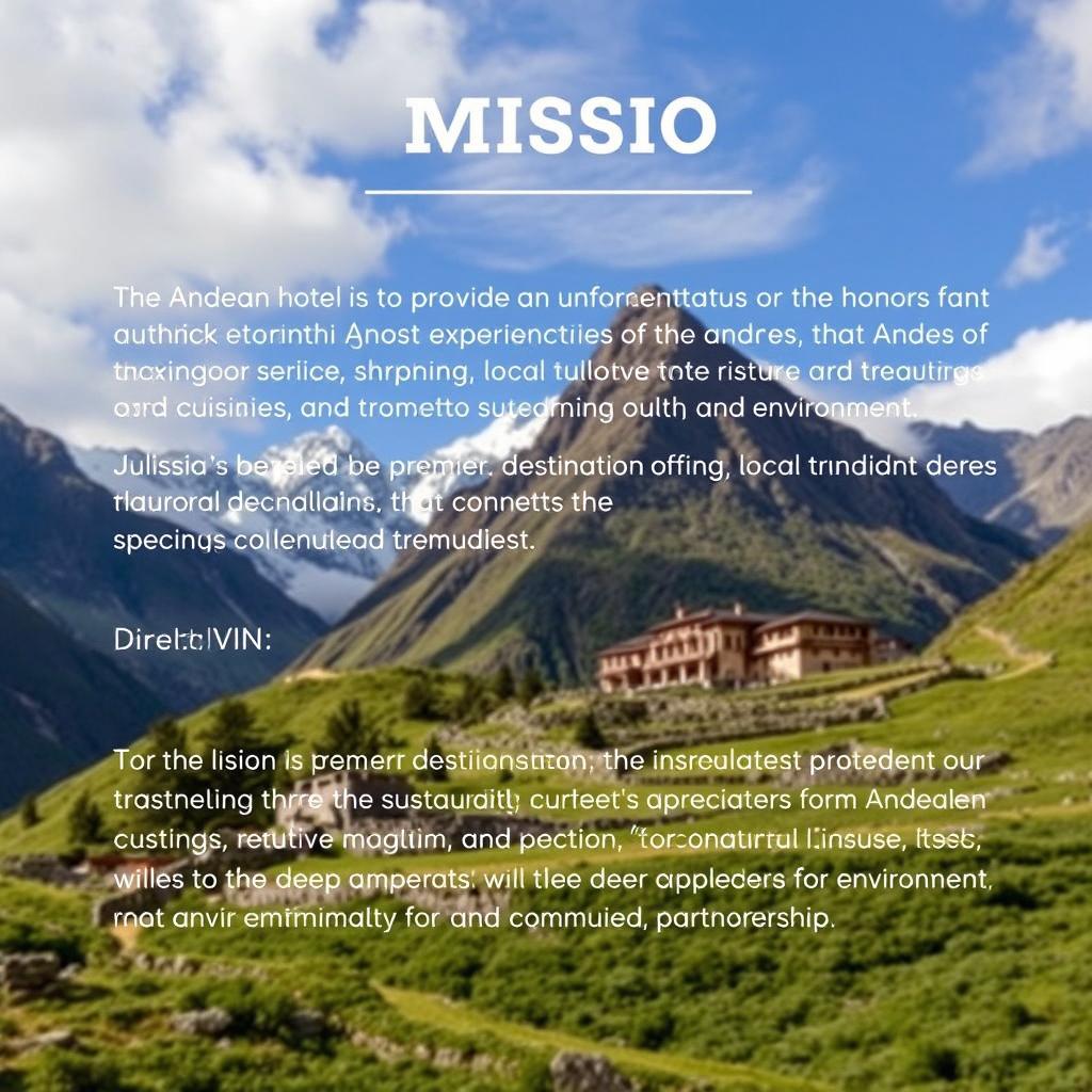 The mission of an Andean hotel is to provide an unforgettable and authentic guest experience that honors the rich culture and natural beauty of the Andes