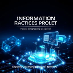 A futuristic cover page design for an information practices project, featuring a sleek, high-tech aesthetic