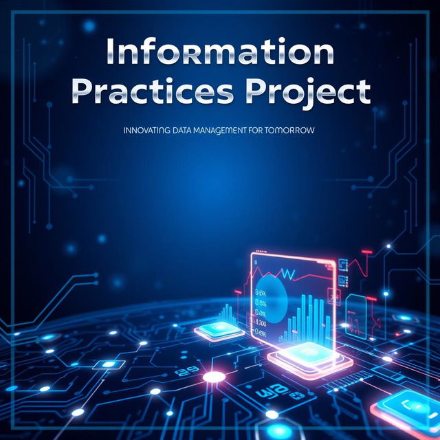 A futuristic cover page design for an information practices project, featuring a sleek, high-tech aesthetic