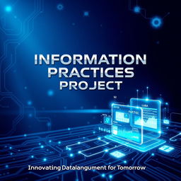 A futuristic cover page design for an information practices project, featuring a sleek, high-tech aesthetic