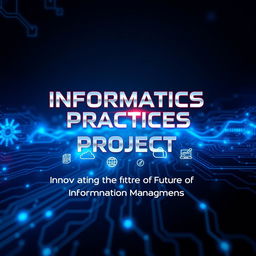 A futuristic cover page design for an informatics practices project, showcasing a sleek and visionary aesthetic