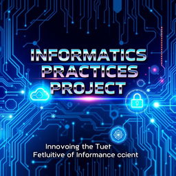 A futuristic cover page design for an informatics practices project, showcasing a sleek and visionary aesthetic