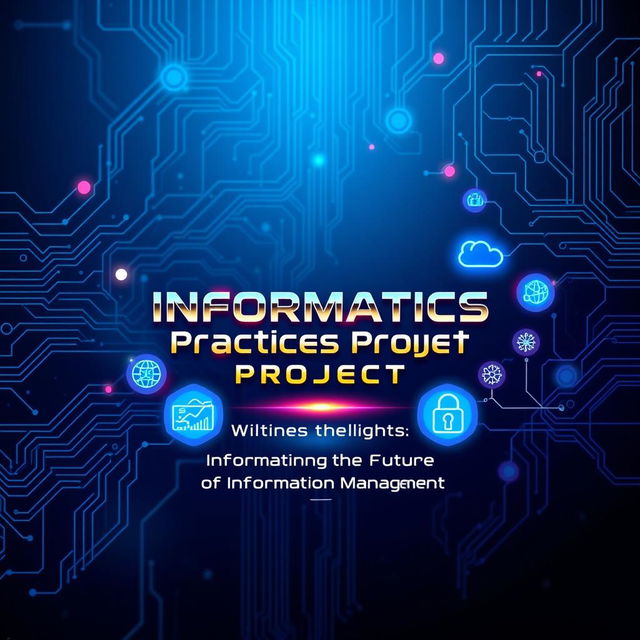 A futuristic cover page design for an informatics practices project, showcasing a sleek and visionary aesthetic