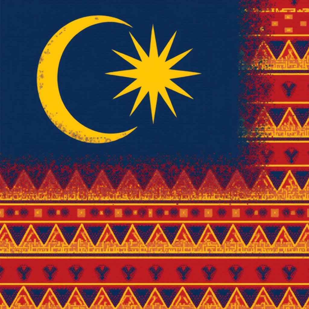 An alternative design of the Malaysian flag, featuring bold colors and unique patterns inspired by Malay culture