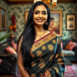A portrait of a stunning Indian woman in her 40s, exuding confidence and elegance