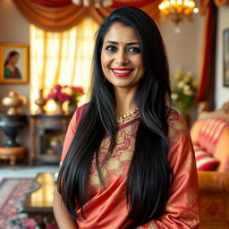 A portrait of a stunning Indian woman in her 40s, exuding confidence and elegance