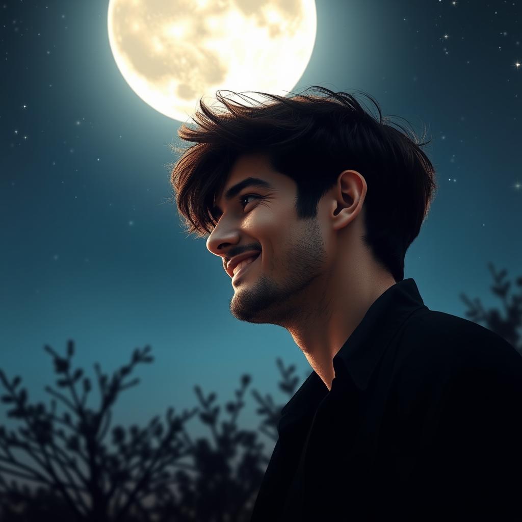 A captivating WhatsApp display picture of a man gazing lovingly at the moon