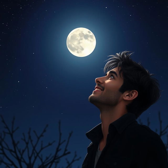 A captivating WhatsApp display picture of a man gazing lovingly at the moon