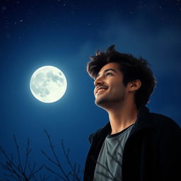 A captivating WhatsApp display picture of a man gazing lovingly at the moon