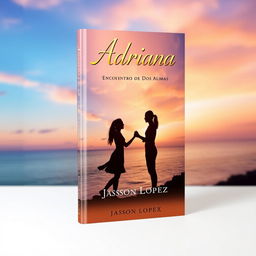 A beautiful book cover design for 'Adriana: Encuentro de Dos Almas' by Jasson Lopez, featuring a romantic and enchanting scene depicting two souls connecting