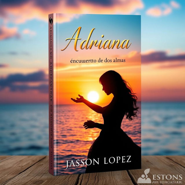 A beautiful book cover design for 'Adriana: Encuentro de Dos Almas' by Jasson Lopez, featuring a romantic and enchanting scene depicting two souls connecting