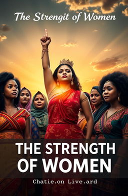A powerful depiction of female strength, showcasing a diverse group of women from various backgrounds and cultures standing together in solidarity