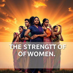 A powerful depiction of female strength, showcasing a diverse group of women from various backgrounds and cultures standing together in solidarity