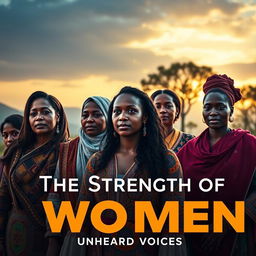 A striking and moving representation of 'The Strength of Women', featuring a group of women from different ethnic backgrounds standing together in unity