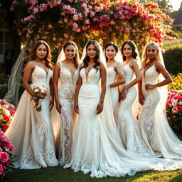 A stunning bridal portrait featuring a diverse group of women showcasing various bridal arts and styles