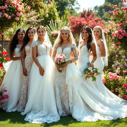 A stunning bridal portrait featuring a diverse group of women showcasing various bridal arts and styles