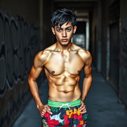 A young man, 19 years old, styled as a street gang member