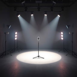 A singing setup in a dimly lit room, with HD lights bordering the stage, creating an emotional atmosphere