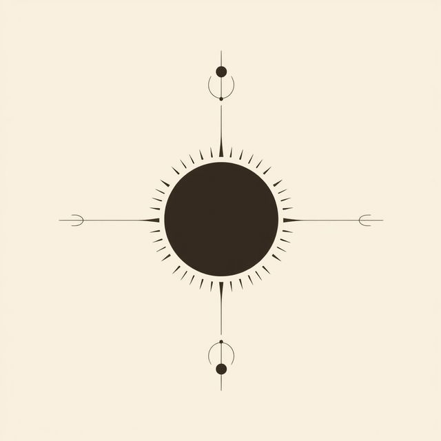 A minimalist depiction of an eclipse, featuring a simple yet elegant illustration of the sun partially obscured by the moon